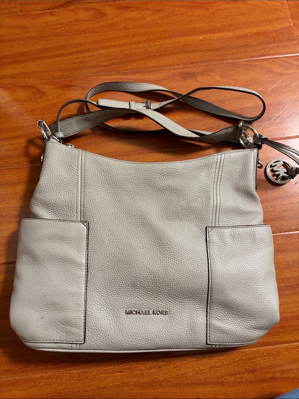 Michael Kors Light Gray Pebbled Leather Shoulder Tote